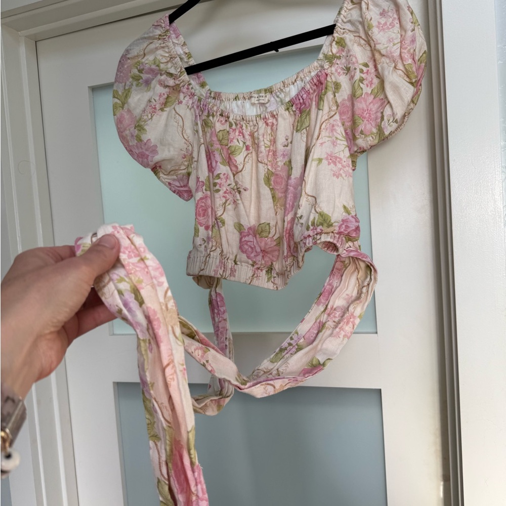 Spell Pink and Cream Flutter Sleeve Smocked Blouse